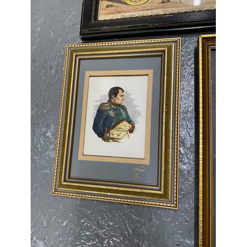 68 - Group of framed Napoleon related artworks to include hand coloured coloured print entitled 'Boney an... 