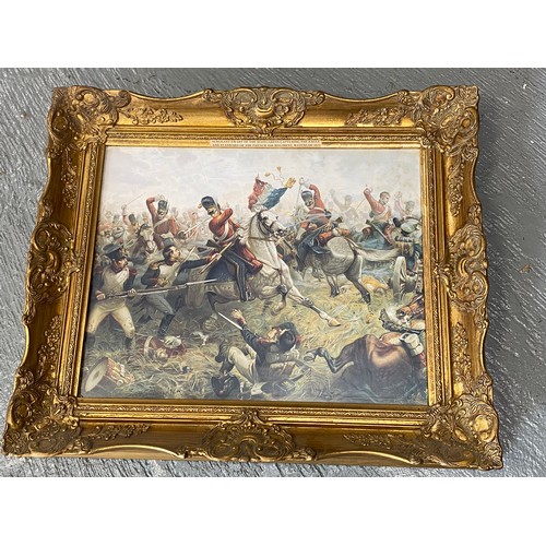 71 - Framed print in gilt frame - Sergeant Ewart of the Scots Greys capturing the Eagle and Standard of t... 