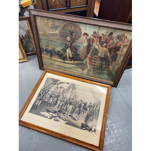 72 - x2 framed prints, entitled 'Nelson's Last Signal at Trafalgar' and 'Goodbye my Lads' by Fred Row