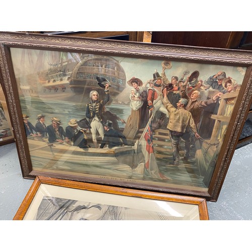 72 - x2 framed prints, entitled 'Nelson's Last Signal at Trafalgar' and 'Goodbye my Lads' by Fred Row