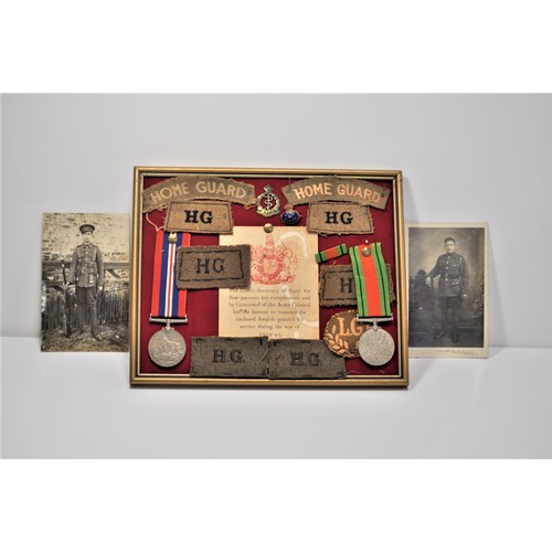 75 - Military interest items consisting of WW2 defence medals, Home Guard felt patches, gilt enamel badge... 