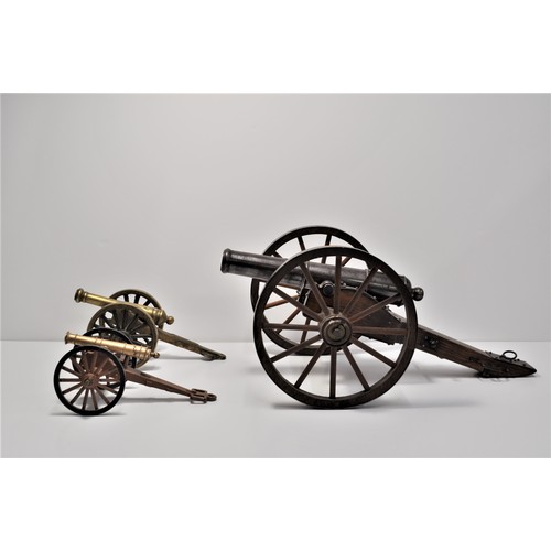 76 - Model cannons in various sizes and made from brass, metal and wood parts. overall length of largest ... 