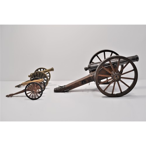 76 - Model cannons in various sizes and made from brass, metal and wood parts. overall length of largest ... 