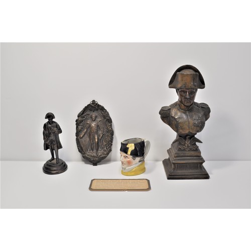 77 - Napoleonic items of interest; consisting of bronzed statues, plaque depicting Napoleon rising from h... 