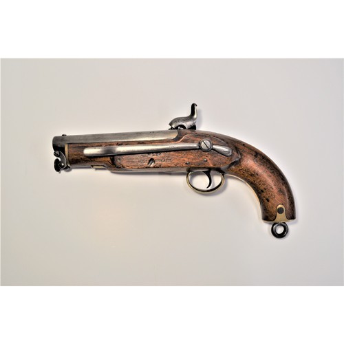 82 - 1855 Dated Percussion Naval Coastguard Pistol 25 bore, smoothbore, 5 3/4 inch barrel with blade fore... 