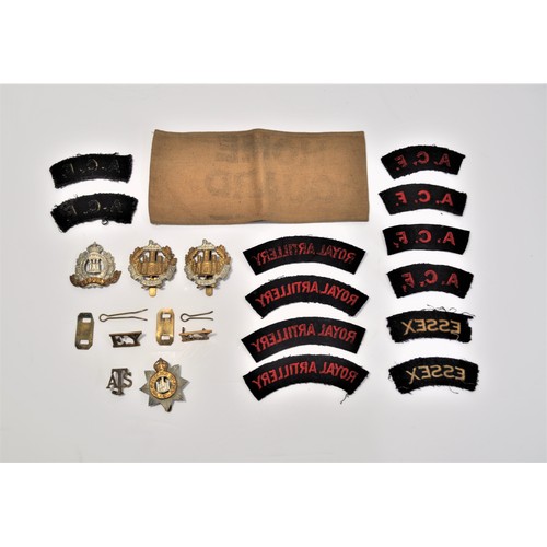 91 - Essex, Suffolk and Devonshire Cap badges, Essex Yeomanry badges, Cloth badges including Royal Artill... 