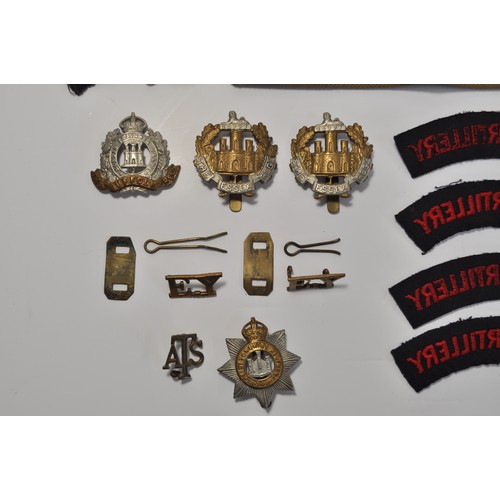 91 - Essex, Suffolk and Devonshire Cap badges, Essex Yeomanry badges, Cloth badges including Royal Artill... 