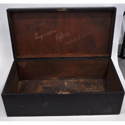 94 - Naval wooden travelling trunk stamped  Lt S Mason RN. to top. Decoy Engineers Office painted black c... 