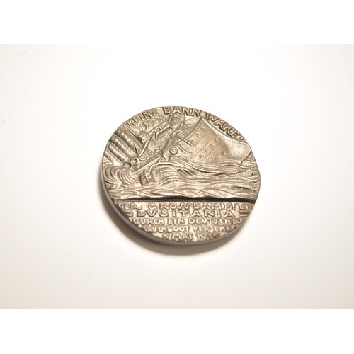 101 - Sinking of the SS Lusitania, 1915, a cast  copy of the medal by K. Goetz, liner sinking, legend and ... 