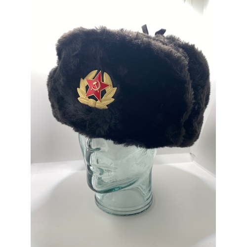 105 - X2 Russian Soviet hats together with stainless CCCP hip flask, keychain with collapsible cup