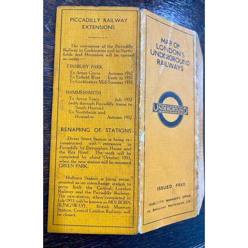 42 - London Underground map pre 1932, together with the green line coach routes dated 1932 with railway d... 