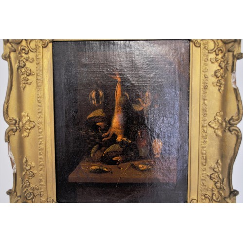 53 - Oil on canvas in an antique frame - possibly follower of Chardin, unsigned, depicting still life of ... 