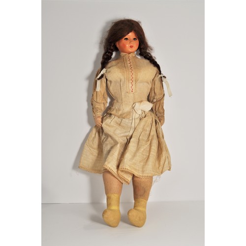 59 - x2 antique/vintage dolls.  both with hand-painted features, one with movable eyes and of fabric and ... 