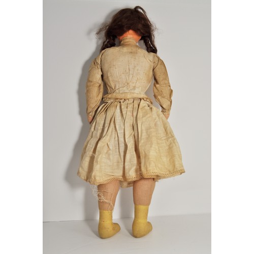 59 - x2 antique/vintage dolls.  both with hand-painted features, one with movable eyes and of fabric and ... 