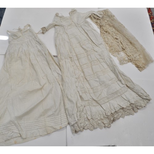 60 - Antique child's christening gown with undergarment and lace panel