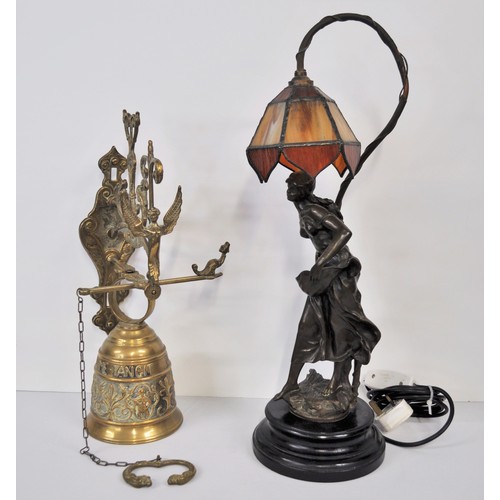 68 - Auguste Moreau bronze effect table lamp depicting female possibly seed planting together with a vint... 