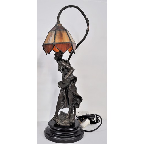 68 - Auguste Moreau bronze effect table lamp depicting female possibly seed planting together with a vint... 