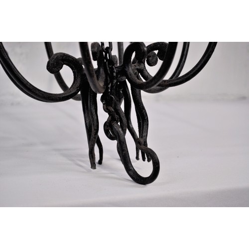 69 - Wrought iron 8 arm ceiling candleabra for candles,  in a Gothic design