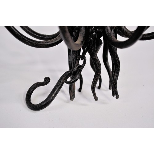 69 - Wrought iron 8 arm ceiling candleabra for candles,  in a Gothic design