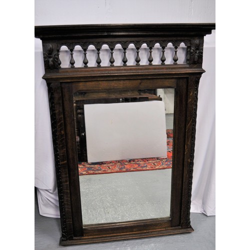 73 - Antique rectangular mirror with galleried design to top approx. length 170cm x 80cm long.