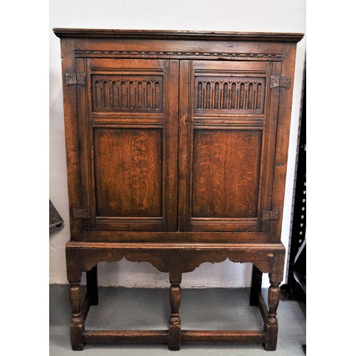 84 - Antique Jacobean style oak cabinet/hall cupboard, on freestanding base