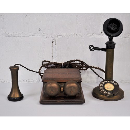 90 - GEC telephone model No.150, candlestick design with brass/bell receiver and Shipley dial stamped PL2... 