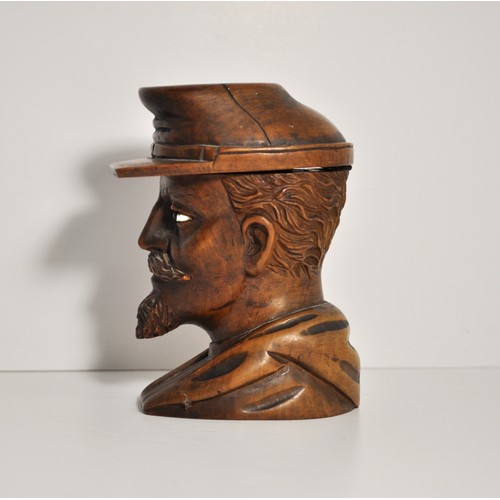 103 - Antique hand-carved inkwell, depicting american civil war style military figure, with hinged lid, co... 