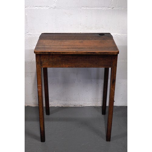 109 - Vintage wooden flip top school desk with tapered legs