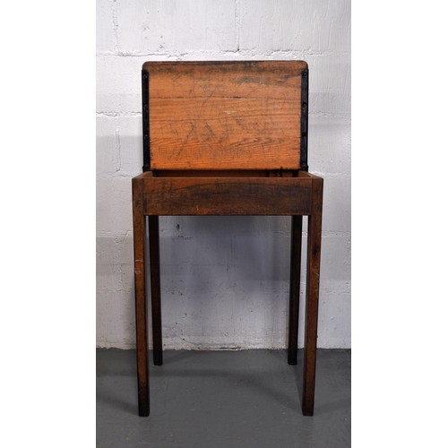 109 - Vintage wooden flip top school desk with tapered legs