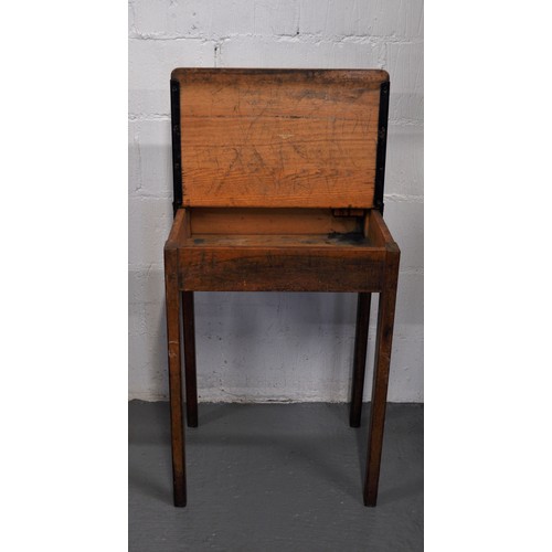 109 - Vintage wooden flip top school desk with tapered legs