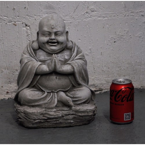 123 - Laughing happy Buddha concrete figure, approx height 32cm