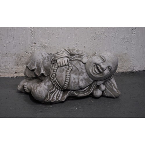 124 - Laughing happy Buddha concrete figure, approx length 40cm