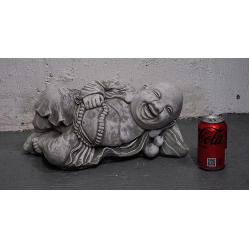 124 - Laughing happy Buddha concrete figure, approx length 40cm