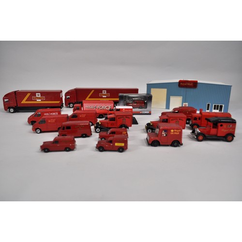 63 - A selection of Royal Mail and Parcel Force model vehicles and accessories to include Corgi, Matchbox... 