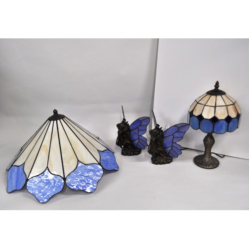 72 - Pair of art deco and 'Tiffany style' art nouveau butterfly lamps together with a Tiffany style table... 