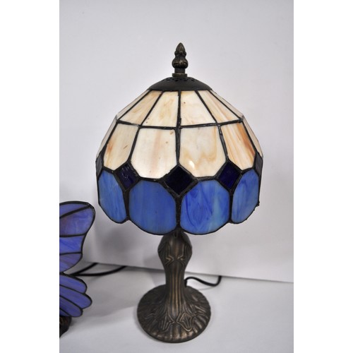 72 - Pair of art deco and 'Tiffany style' art nouveau butterfly lamps together with a Tiffany style table... 