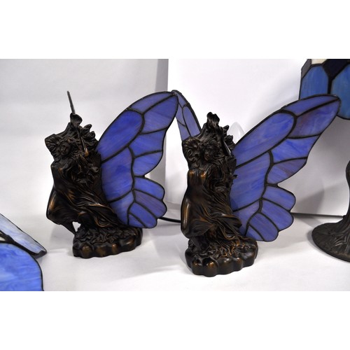 72 - Pair of art deco and 'Tiffany style' art nouveau butterfly lamps together with a Tiffany style table... 