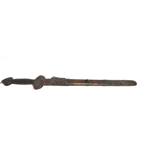 135 - Chinese Jian style sword with decoration and embossed metal detailing, the straight spear pointed bl... 