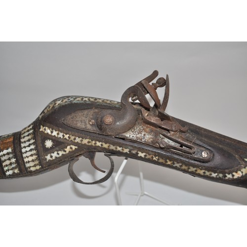 136 - Turkish, Ottoman or Middle Eastern flintlock jezail  marked Henshaw with crest impressed EVCI to the... 