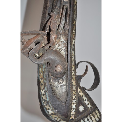 136 - Turkish, Ottoman or Middle Eastern flintlock jezail  marked Henshaw with crest impressed EVCI to the... 