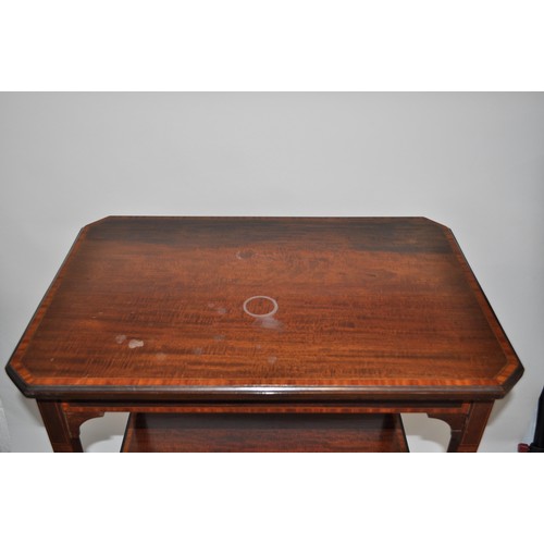 101 - Edwardian inlaid mahogany occasional table with tapered legs and undershelf A/F