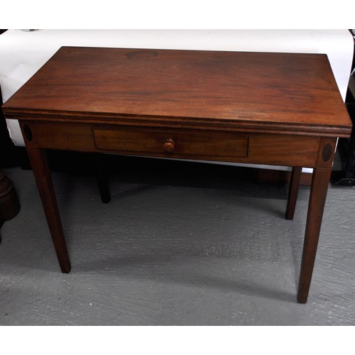 112 - Antique mahogany table with under drawer,  folding top