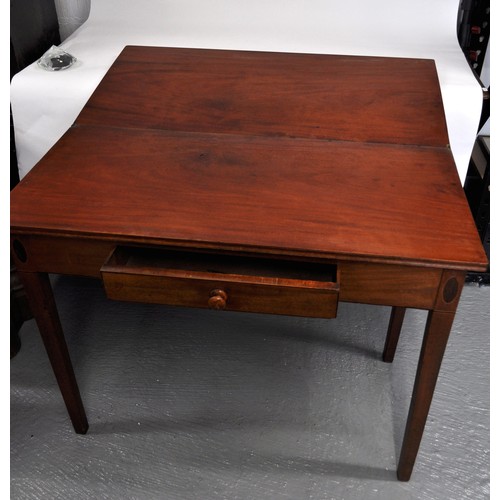 112 - Antique mahogany table with under drawer,  folding top