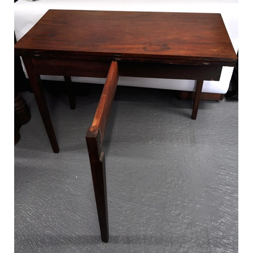 112 - Antique mahogany table with under drawer,  folding top