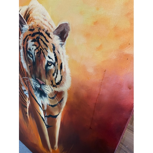 55 - Large Oil on canvas of a tiger by Cornish visionary artist Keith English, b.1935-2016, AF