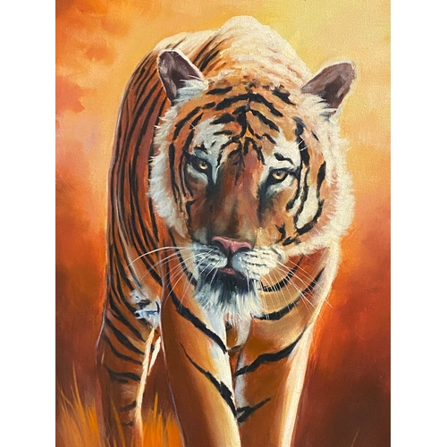 55 - Large Oil on canvas of a tiger by Cornish visionary artist Keith English, b.1935-2016, AF