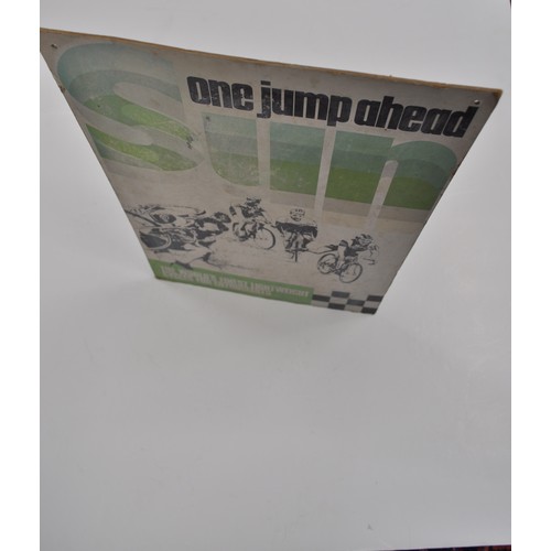 57 - Cycling interest  bundle consisting of a vintage advertising cardboard banner Sun Bikes - One Jump A... 