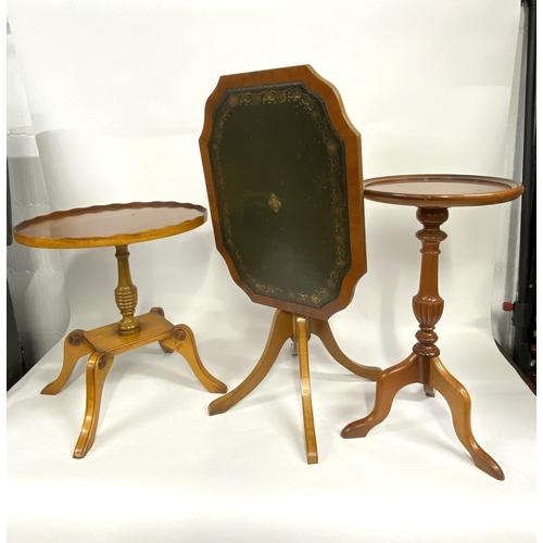 115 - Furniture parcel consisting  tilt top table, pie crust table and a plant/wine table, predominately  ... 