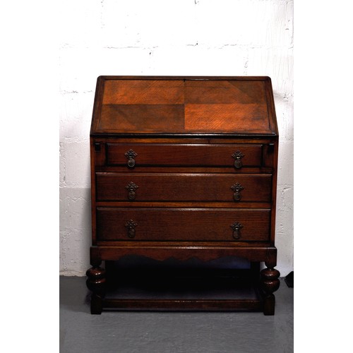 118 - Bureau with drop leaf writing platform, with a  turned design to front supports, approx H102 cm x L ... 