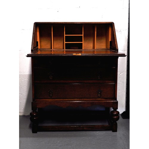 118 - Bureau with drop leaf writing platform, with a  turned design to front supports, approx H102 cm x L ... 